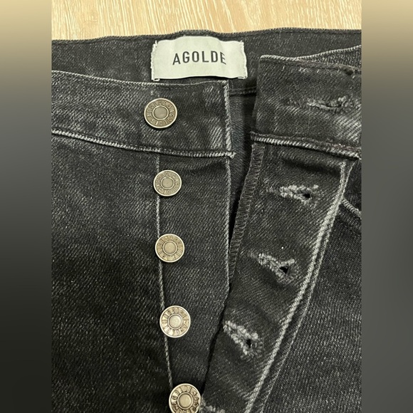 Agolde Riley High Rise Crop Black Jeans Panoramic - Picture 8 of 14